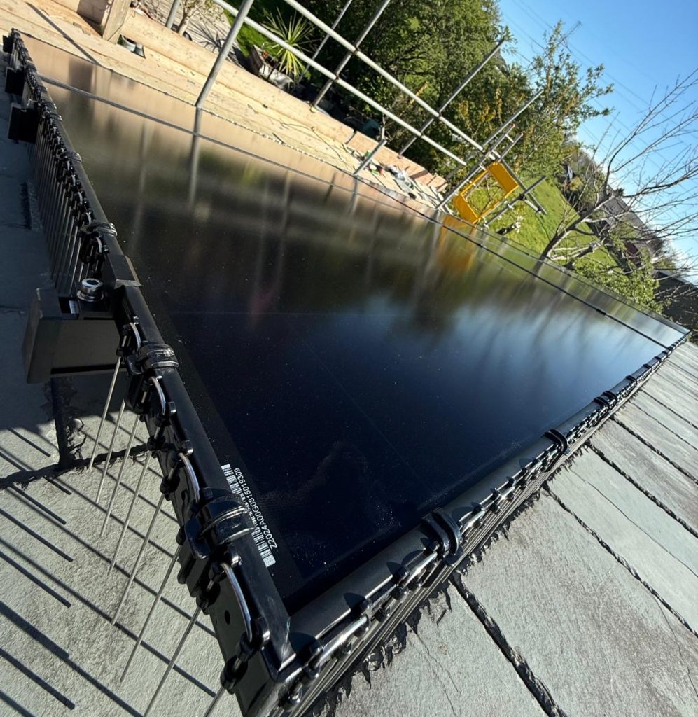 Solar panels with bird proofing mesh installed on a residential roof in Blackpool