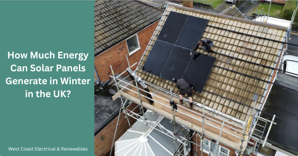 Solar panels being fitted on a roof in winter